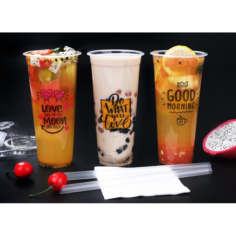 PP Transparent Creative Pattern Disposable Juice Fruit Cup 500 Ml Milk Tea Coffee Beverage Packaging Plastic Cup with Lid Custom Logo – Disposable Plastic Cup and Drinking Cup price
