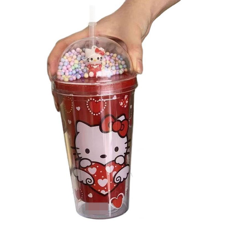 Ruunjoy 450ml Anime Sanrio Hello Kitty Water Cup Cinnamoroll Melod Kuromi Water Bottle Double-Layer Plastic Cup Portable Sport Mug Straw Water Cup Gift – Stainless Steel Cup and Stainless Steel Mug price
