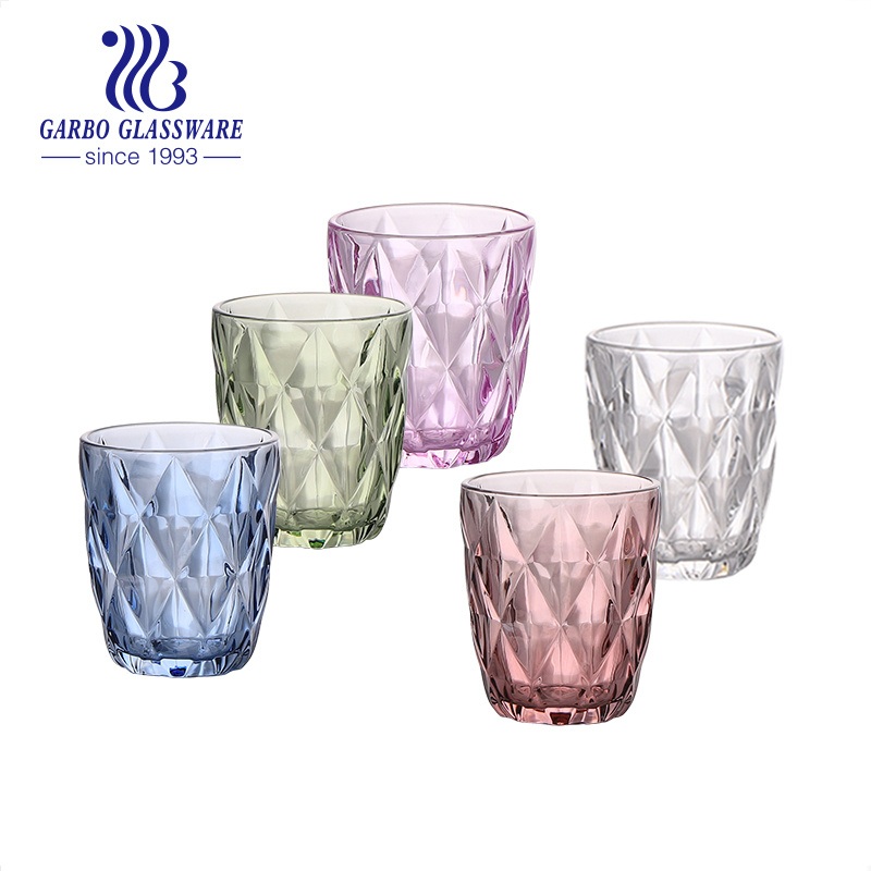 Colorful Diamond Design 8.5oz Glass Water Cups Wholesale – Beer Drinking Glass Cup and Engraved Whiskey Glass Cup price