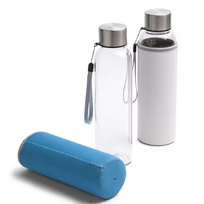 Custom Logo 600ml Side Rope Borosilicate Glass Water Bottle with 304 Stainless Steel Lid – Glass Water Bottle and Custom Logo Water Bottle price