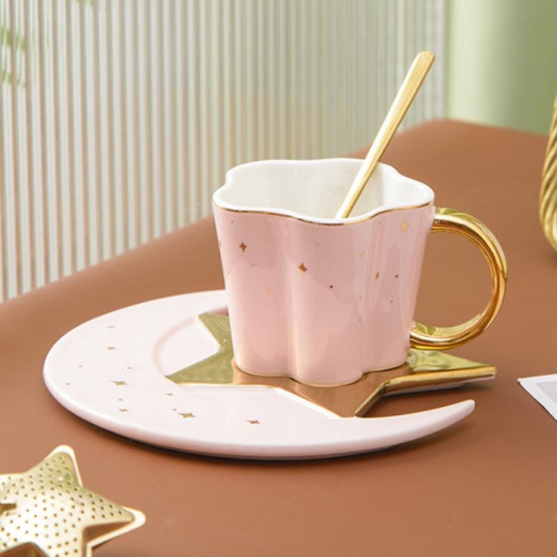 Flower Shape Porcelain Ceramic Espresso Cup with Moon Special Saucer – Mug and Ceramic Cup price