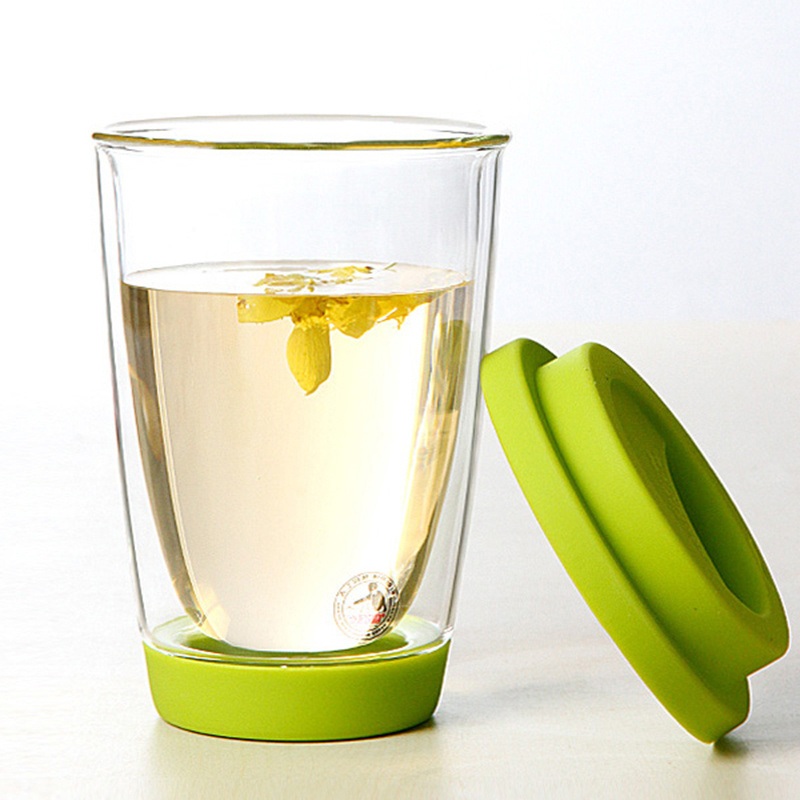 Transparent Double Wall Glass Cup Mug with Silicone Cover and Base – Mug with Silicone Cover and Glass Cup with Silicone Cover price
