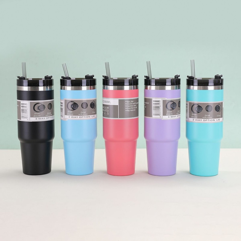 890ml Stainless Steel Beer Tumbler Outdoor Camping Mug Double Wall Vacuum Insulated Travel Cup with Straw Lids – Stainless Steel Beer Tumbler and Outdoor Camping Mug price