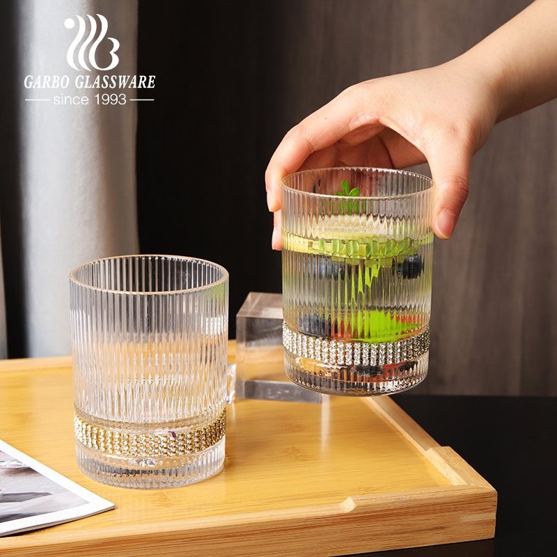Handmade Fancy Luxury Glass Cup Crystal Decor Clear Water Tumbler Drinking Ribbed Glass Cup – Drinking Glass Cup and Water Glass Cup price