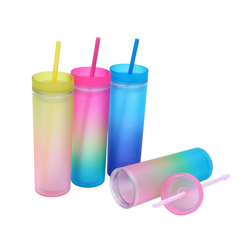 Matte Painted Double Wall Acrylic Skinny Tumbler Double-Layer Plastic Cup Multiple Color Portable 16oz Straight Drinking Cup with Lid and Straw – Double-Layer Plastic Cup and Straight Drinking Cup price