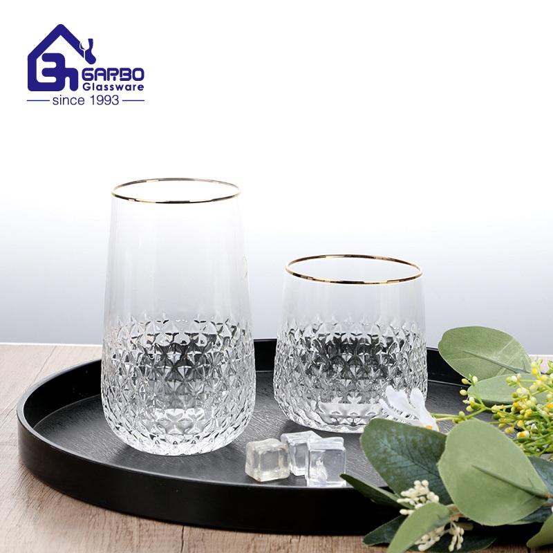Mouth Blowing 610ml Large Drinking Glass Cup Real Gold Rim 21oz Diamond Design Juice Glasses – Glass Drinking Cup and Juice Glasses price