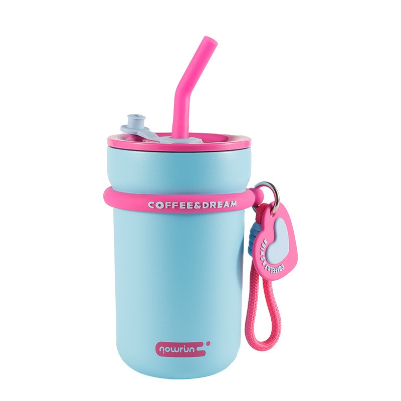 New Style 570ml Cute Portable Heart Rope Stainless Steel Coffee Mug Tumblers Cup with Straw Couple Vacuum Thermos Flasks – Stainless Steel Coffee Mug and Cup with Straw Couple Vacuum Thermos Flasks price
