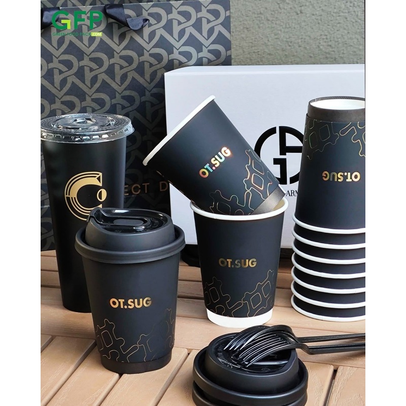 Popular 12oz/16oz/20oz Disposable Double Wall Gold Foil Stamping Coffee Paper Cup with Sleeves and Lids – Coffee Cup and Paper Cup price
