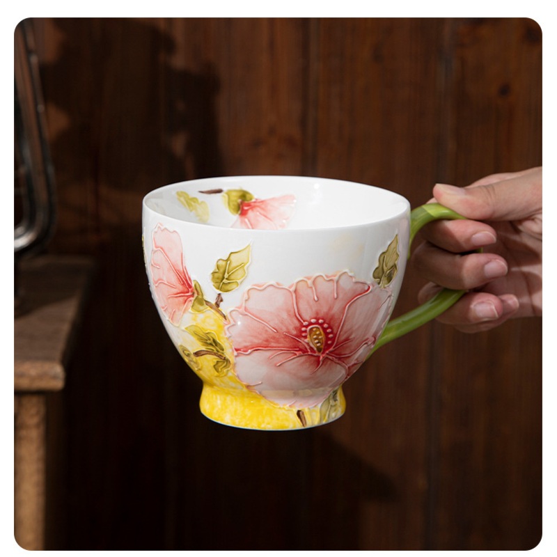 Relief Flower Design Hand Paint Coffee Mug Embossed Tea Cup – Hand Paint Coffee Mug and Hand Paint Flower Mug price