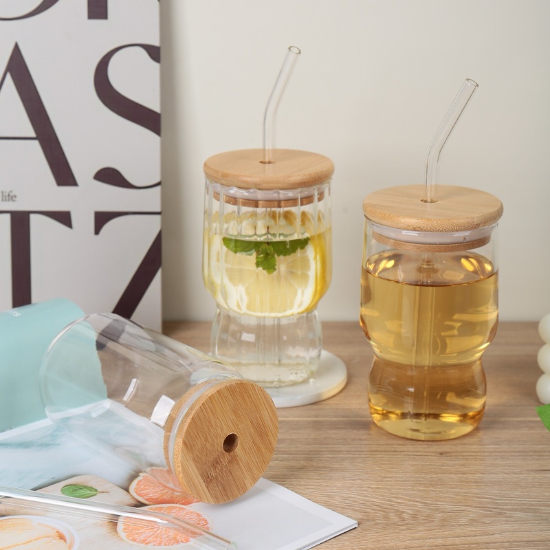 Wholesale Soda Beer Cylindrical Shaped Glass Cup Mugs with Bamboo Lids and Glass Straws – Glass Mug with Lid and Glass Mug price