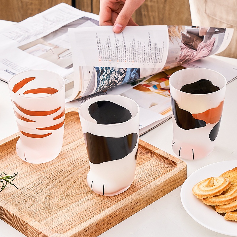 2025 Creative Cat Claw Cup Cute Paw Print Water Drink Cup Heat-Resistant Frosted Cat Foot Milk Glass – Creative Cat Drink Cup and Creative Cat Glass price