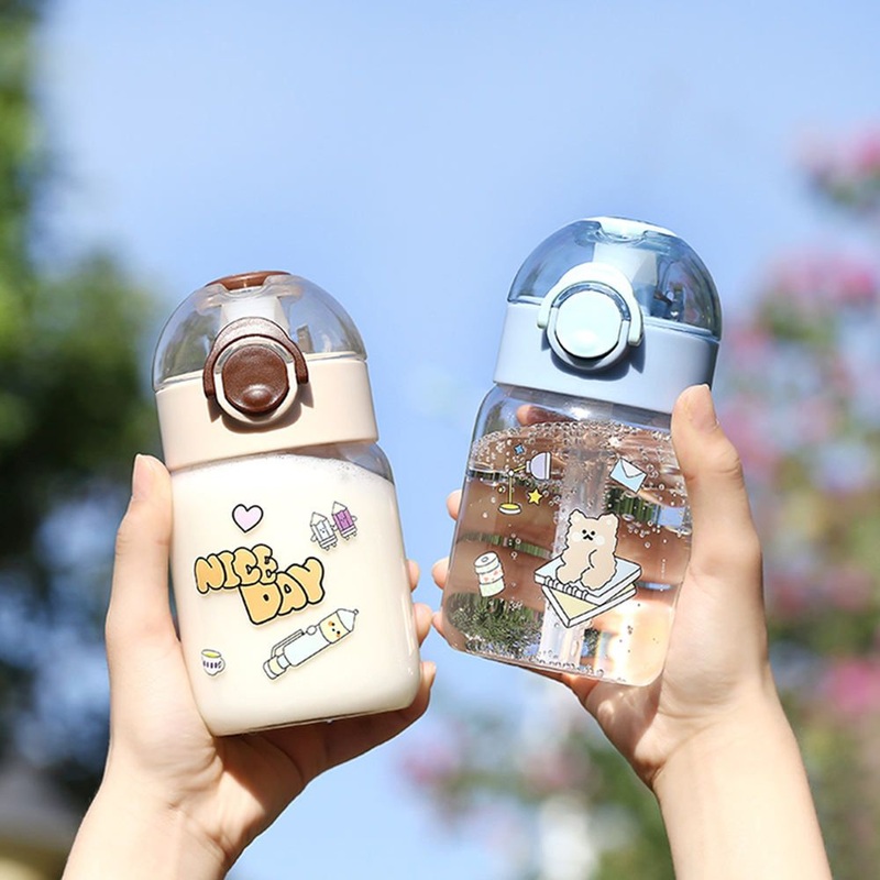 380ml Borosilicate Cute Glass Water Bottle Drinking Bottle with Silicone Nozzle Straw for Kids – Glass Bottle and Water Glass price