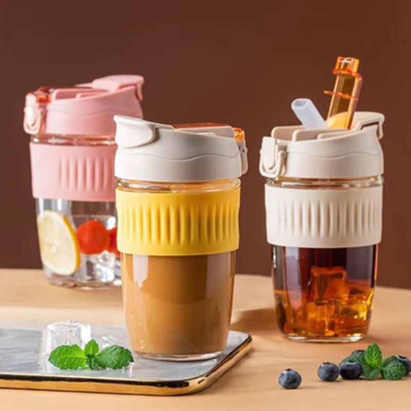 500ml Glass Water Cup Heat Resistant Glass Sippy Milk Mug Coffee Mug Outdoor Sport Water Bottle with Silicon Cover – Glass Cup and Glass Mug price