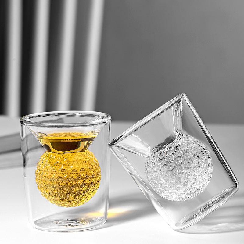 50ml 1.7oz Golf Ball Whisky Glass Cups Funny Double Walled Shot Glass Drinking Spirits Glasses for Whiskey Tea Espresso Coffee – Water Cups and Glass Cups price