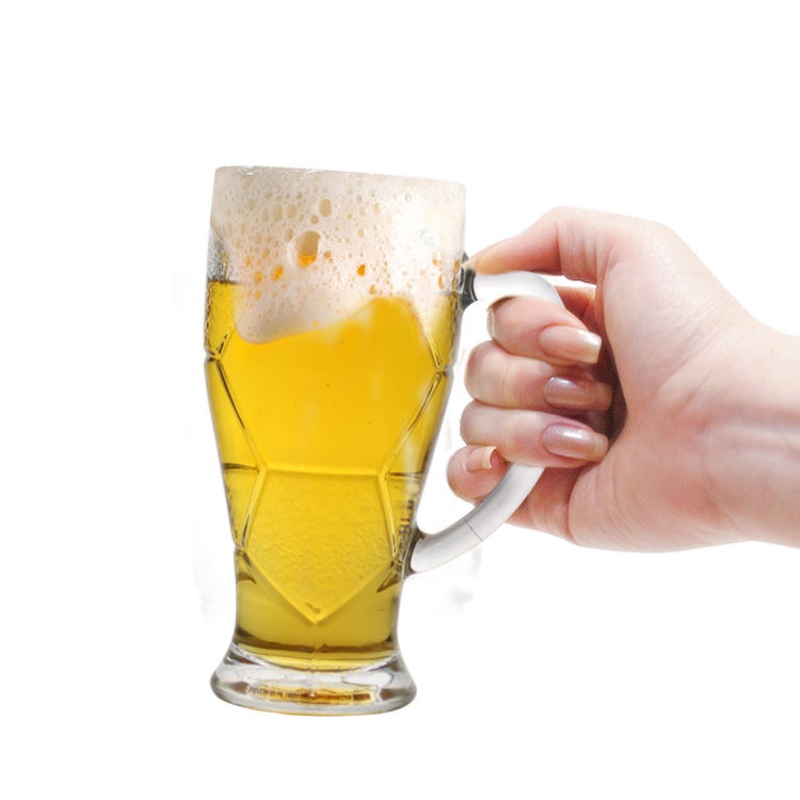Customized 420ml World Cup Shape Transparent Glass Beer Mugs with Handle – Glass Cup and Glass Jar price