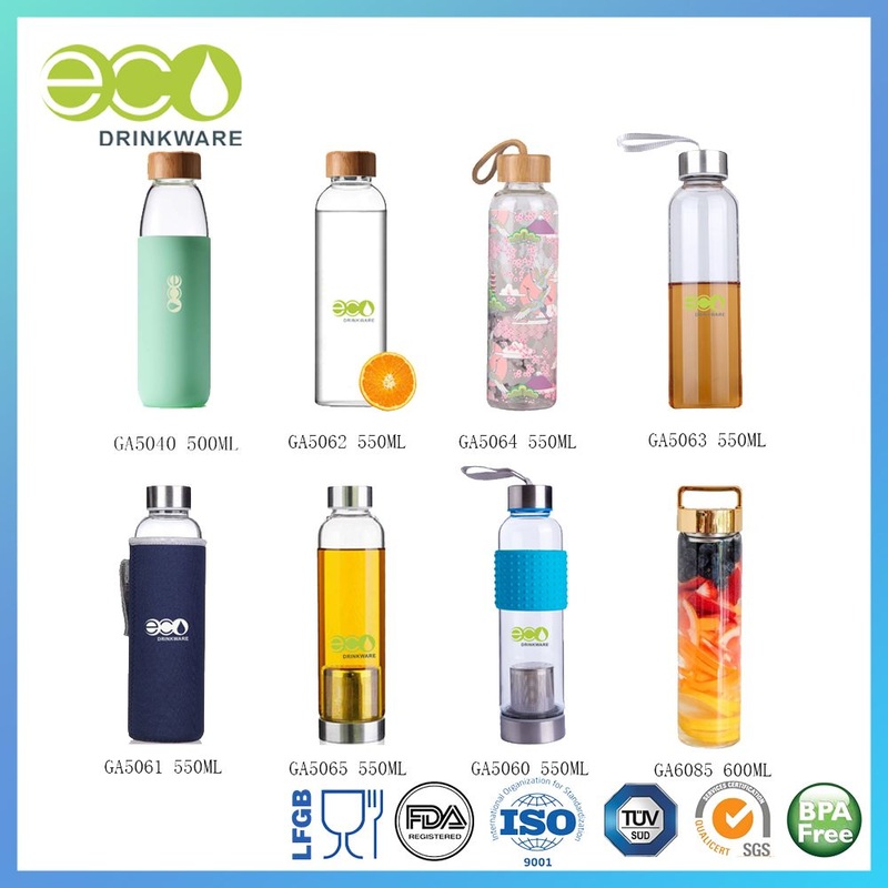 Ga5064 Eco Friendly Bamboo Glass Private Label Cool Transparent Water Bottle Glass Designs 1000ml 1 Litre with Silicone Sleeve – 550ml Bottle and Buy Glass Bottle price