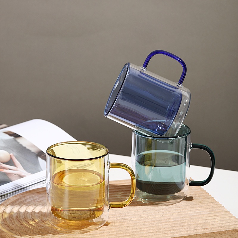 300ml Borosilicate Double Walled Colored Glass Coffee Tea Cups Insulated Coffee Mugs – Glass Coffee Mugs and Borosilicate Glass Mug price