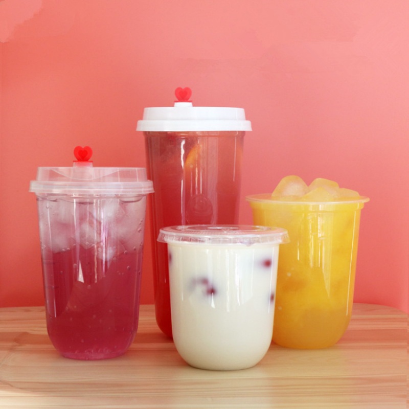 500/700ml Transparent Disposable U Shape and Flat Base Cups Cold Hot Drink Thick Plastic Cups Birthday Party Favors Cup with Lid – Disposable Plastic Cup and 700ml Disposable Cups price