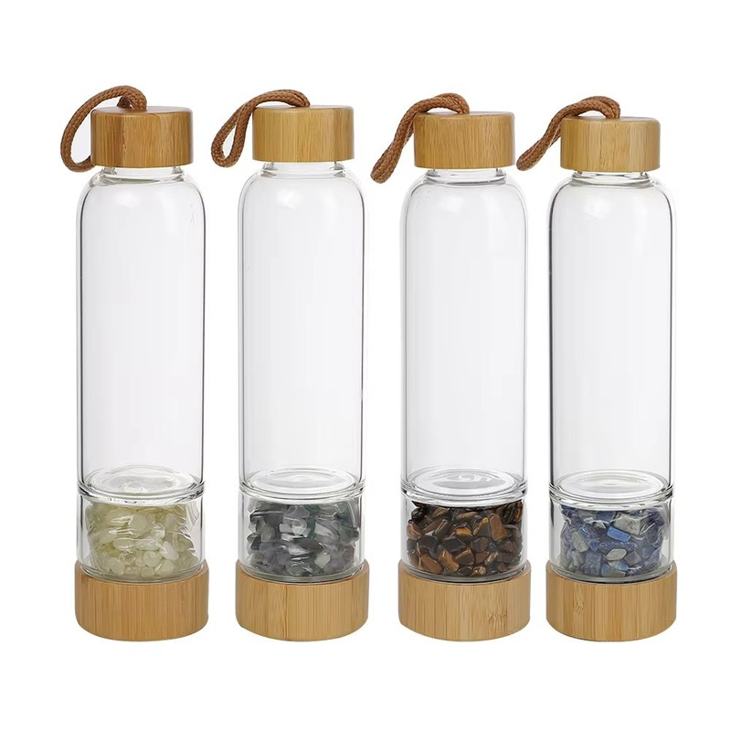 550ml Custom Design Natural Crystal Infused Glass Water Bottle with Crystal Inside – Crystal Water Bottle and Infused Water Bottle price