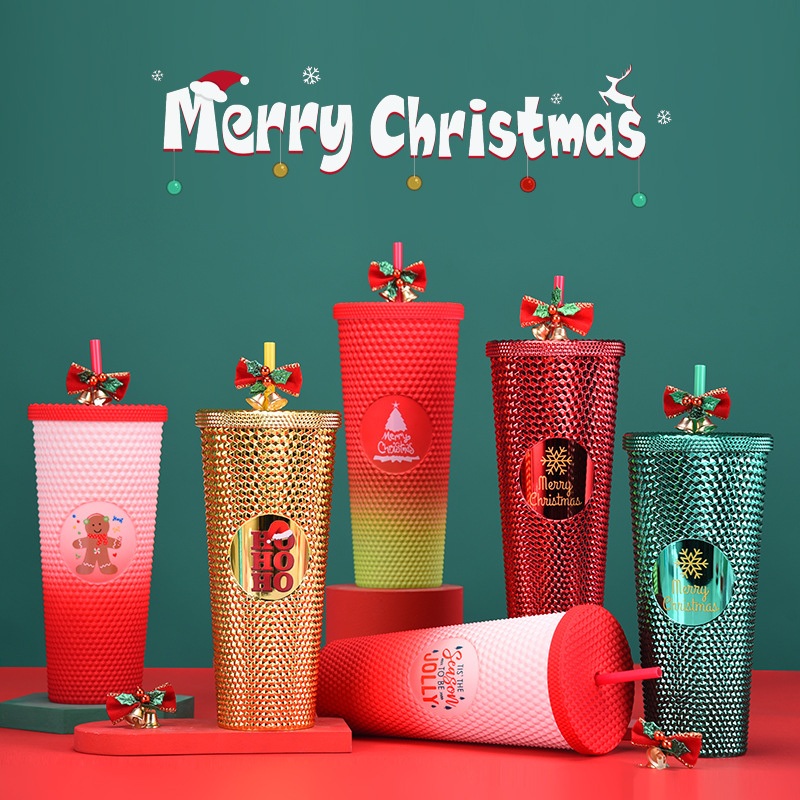 710ml Double Wall Plastic Tumbler with Straw and Bow Bell for Christmas – High Value Plastic Tumbler and High Value Plastic Mugs price