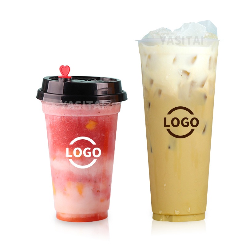 BPA Free 12 16 24oz 32 Oz Disposable Plastic PP Clear Transparent Cold Boba Dessert Coffee Cup with Flat Lid and Straw – PP Cup and Bubble Tea PP Cup price