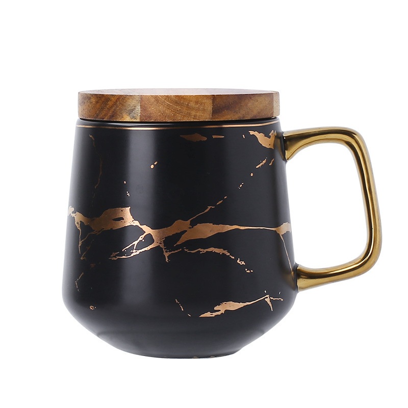 Nordic Matte Marble Pattern Drinking Mug with Handle and Wooden Lid – Ceramic Mug and Office Ceramic Mug price