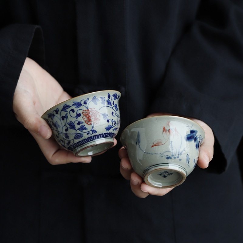 Wholesale Ceramic Tea Cup with Hand-Painted Underglaze Blue and White Pattern, Single Tasting Cup, Personal Tea Bowl – Coffee Tool and Coffee Tea Tools price