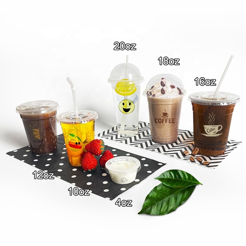 Custom Logo Printed Black Transparent U Shape 12oz 16oz 22oz Disposable Pet Plastic Clear Cup with Lids – Biodegradable Cup and Coffee Cup price