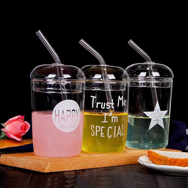 16oz Handmade Heat Resistant Best Selling fashion Reusable Glass Milk Tea Cup Sets with Glass Straw Glass Lid Mug for Drinking Ice Juice – Glass Flower Tea Sets Cup and Glass Ice Coffee Mug Drinking price