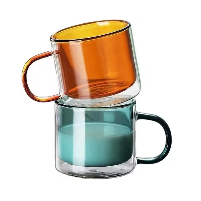 Colored Colored Double Wall Glass Cup with Glass Handle – Colored Double Wall Glass Mug and High Borosilicate Glass Coffee Mugs Solid Col price