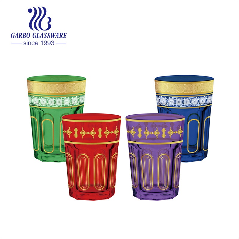 Decorative Glassware Printing Glass Tumbler OEM Design Colored Glass Cups 170ml Morocco Tea Coffee Glass Set of 12PCS Colored Glass Cups – Tea Glass Cup and Drinking Glassware Cup price