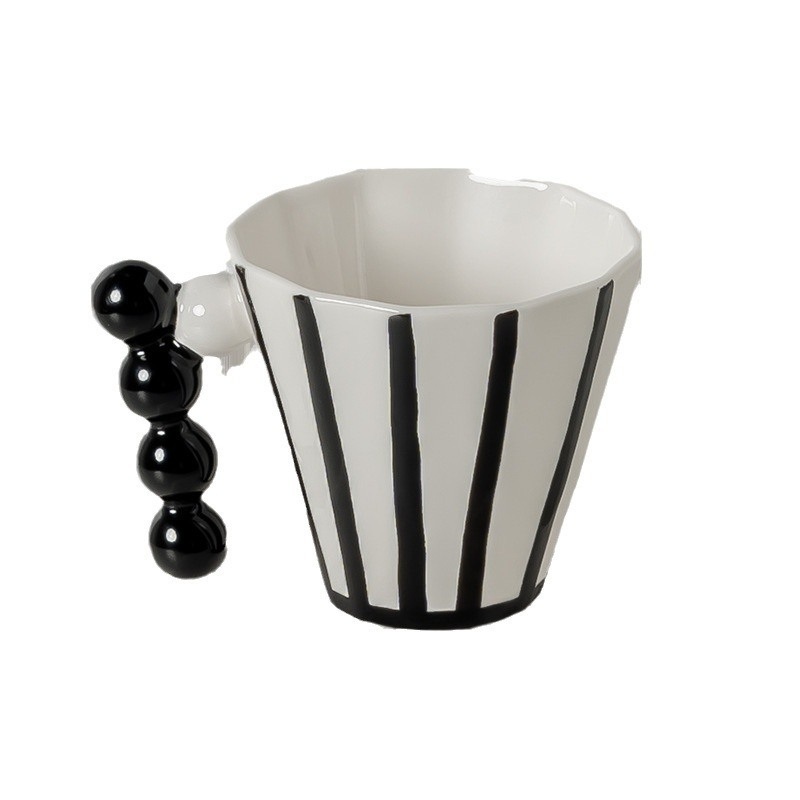 Factory Wholesale High Quality Customized Retro Striped Design 300ml Ceramic Mug Porcelain Sublimation Breakfast Cups with Unique Pear Handle – Gift and Cup price