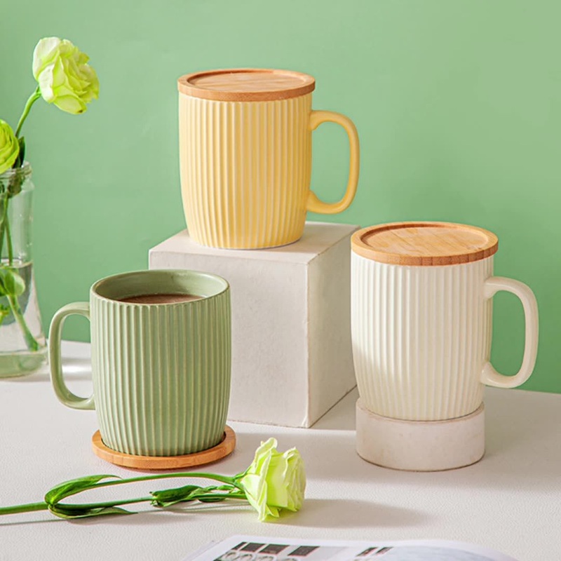 Glaze Ceramic Vertical Pattern Mug Fresh and Simple Vertical Pattern Breakfast Cup with Lid Office Coffee Mug – Ceramic Mug and Mugs Ceramic price