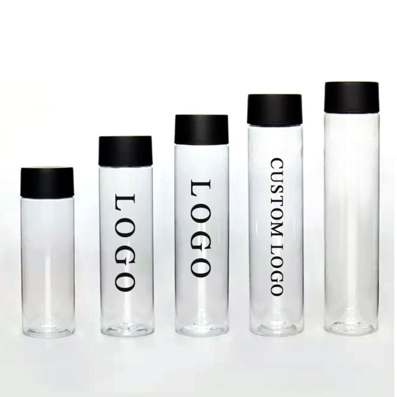 Wide Mouth Round Pet Water Bottle with Grey Black Plastic Screw Cap Cylinder Tube Voss Bottle – Clear Pet Water Bottle and Plastic Bottle for Juice price