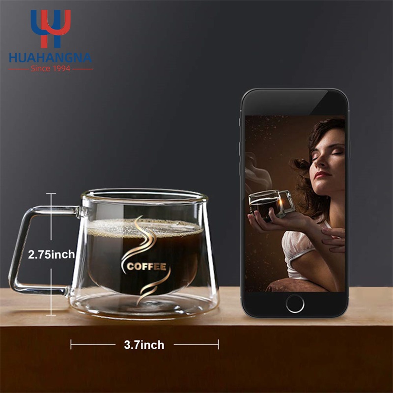 Factory Wholesale Unique Clear Double Wall Borosilicate Glass Coffee Mug Cup with Handle – Glassware and Glass Cups price