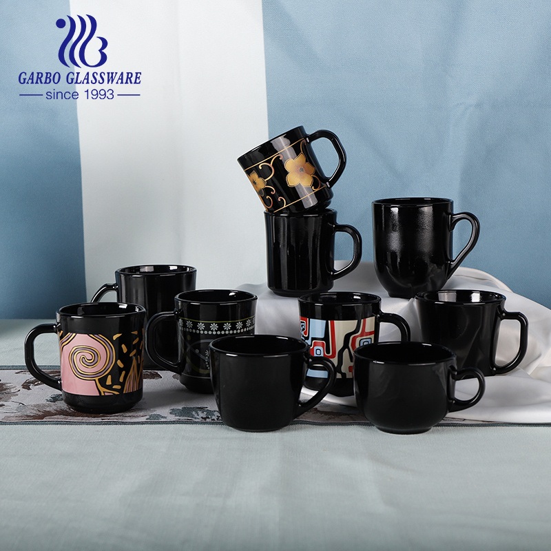 Heat Resistant 8oz Black Opal Glass Tea Coffee Mug Customized Glass Mug with Handle – Opal Glass Mug and Black Opal Glass Mug price