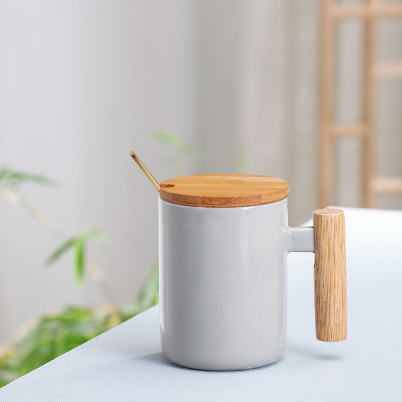 Nordic Gift Porcelain Cup with Lid and Spoon, Wooden Handle Ceramic Coffee Cup Mug – Coffee Cup Mug and Ceramic Coffee Cup price