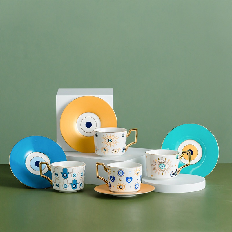 Nordic Luxury Evil Eyes Ceramic Mug and Saucer Set Turkish Coffee Cups – Cups and Ceramic Mug price
