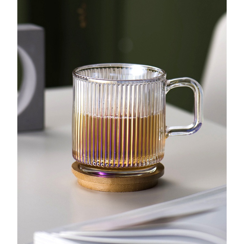 Round Striped Color Coffee Cup with Handle Glass Cupn – Drink Glasses Cup and Glasswares price