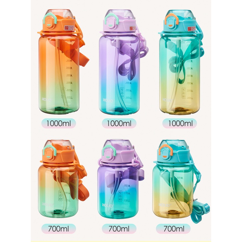 700/1000ml Sports Transparent Gradient Color Portable Motivational Plastic Water Bottle with Straw – Gradient Color Water Bottle and Motivational Plastic Water Bottle price