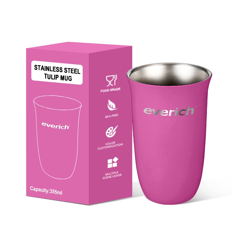 Small Capacity 355ml Double Wall 304 Stainless Steel Mug Tulip-Shaped Cup with Long Time Temperature Retention – Customized Color Mug and Stainless Steel Mug price
