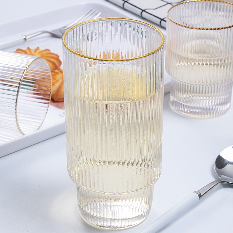 Vertical Pattern Gold Rim Glass Drinking Cup – Water Glasses and Drinking Bottle price