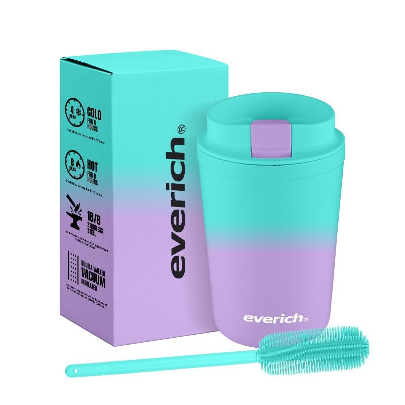 Everich 350ml 18/8 Stainless Steel Coffee Mug with Swing-up Closure – Double Wall Stainless Steel Mug and Vacuum Insulated Mug price