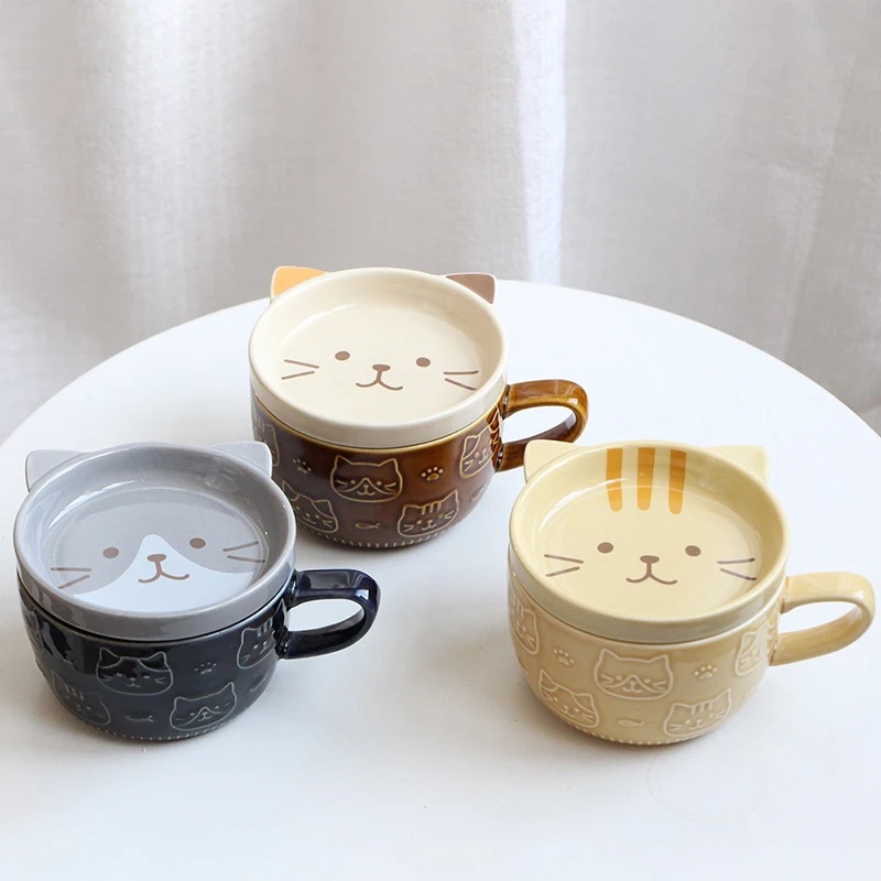 Manufacturer Personalized Japanese Creative Mark Cup 3D Super Cute Animal Cat Mugs Coffee Ceramic Mug with Lid – Gift and Dinner Set price