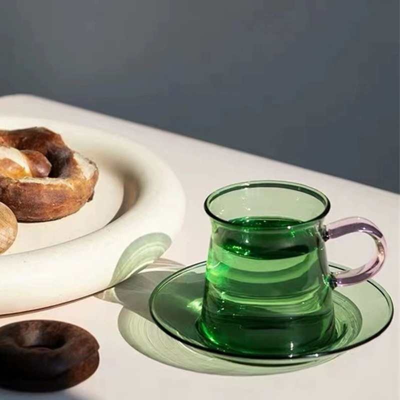 Wholesale Handmade Colored Single Wall Glass Coffee Cup with Glass Saucer – Handmade Glass Coffee Cup and Wholesale Glassware price