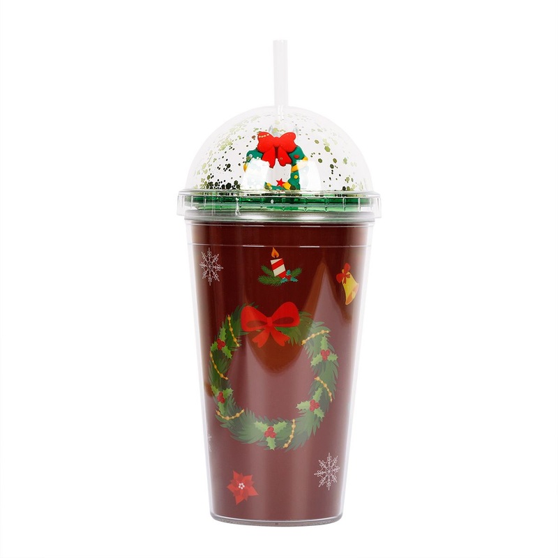 450ml Double Wall Plastic Drinkware Reusable Smoothie Christmas Cups with Lid and Straw Christmas Gift for Kids – Hot Sale Cartoon Plastic Tumbler and Double Layer Tumblers price