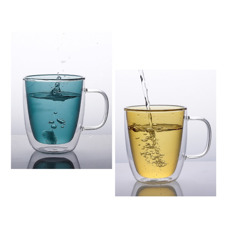 Custom Blown Colored Borosilicate Double Wall Glass Coffee Mugs Cups for Wine Juice Coffee Water Use with Handle – Espresso Glasses and Colorful Glass Mug price