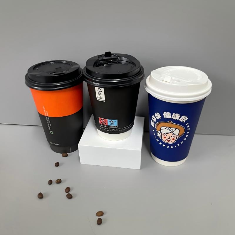 Disposable Double-Layer Kraft Paper Coffee Cup with Lid Milk Tea Hot Drink Soy Milk Thickened Hollow – Hot Cold Beverage Cups and Beverages Juicer Paper Cups price
