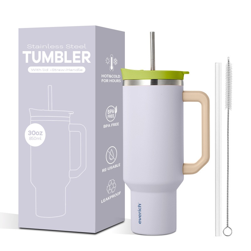 Everich 30oz 40oz Tumbler with Handle and Straw Lids Stainless Steel Coffee Cup Car Mugs Fashion Gift – Spiling Proof and Handle Lid price