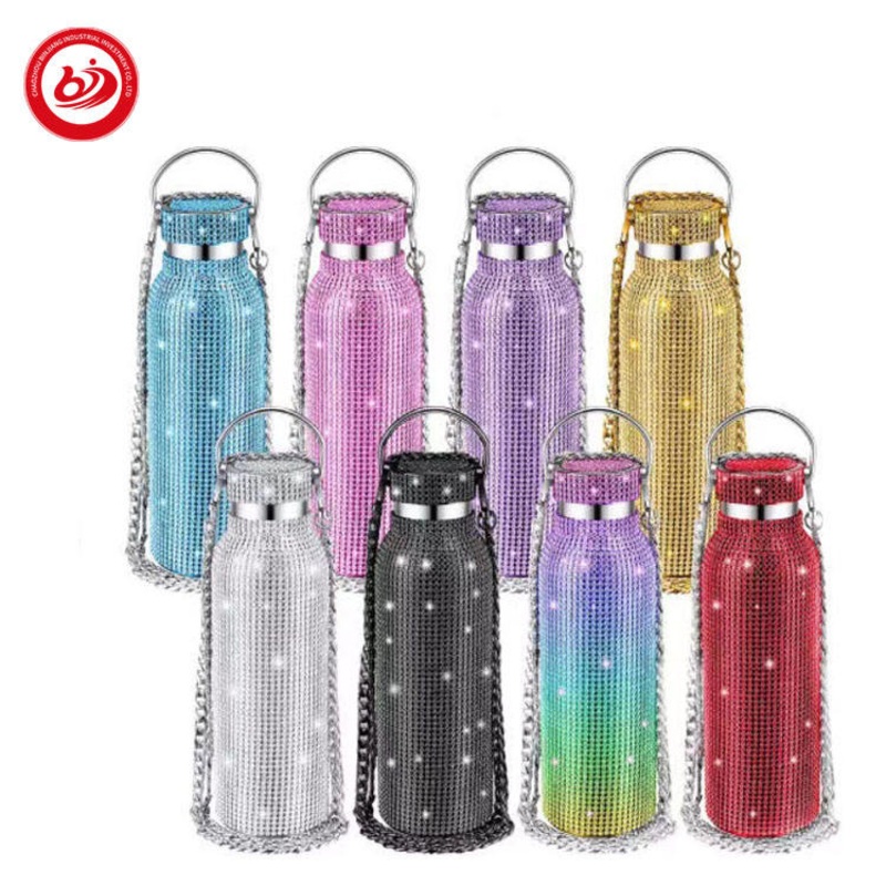500ml Luxury Stainless Steel Vacuum Thermal Bling Diamond Tumbler Glitter Insulated Water Bottle with Lid – Insulated Water Bottle and Water Bottle price